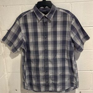 Banana Republic short sleeve gray check button up shirt